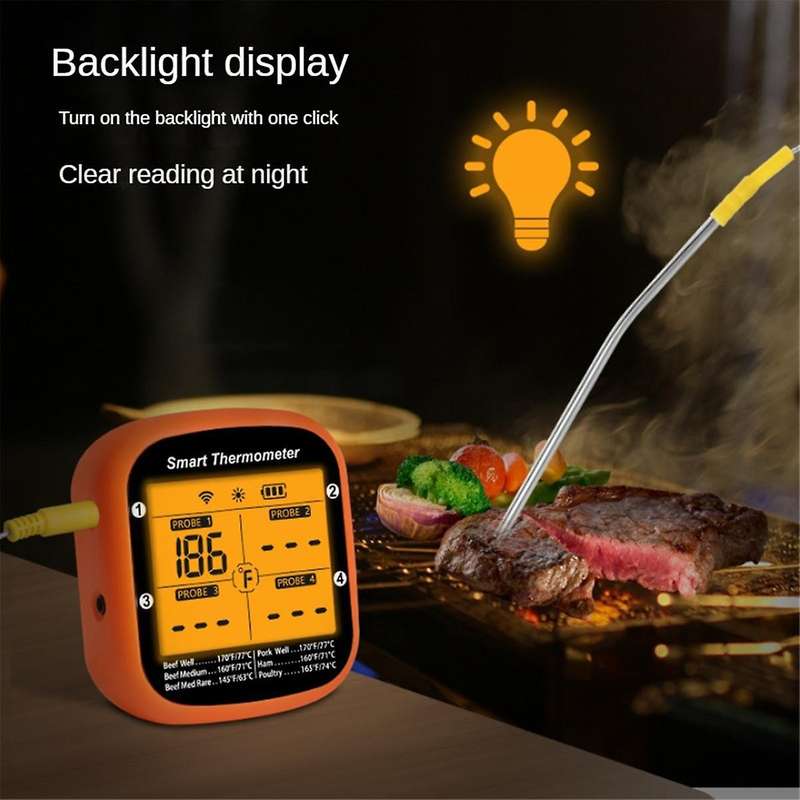 Wireless Meat Thermometer for Grilling Smoker Oven APP Digital Thermometer with Four Probes Smart BB
