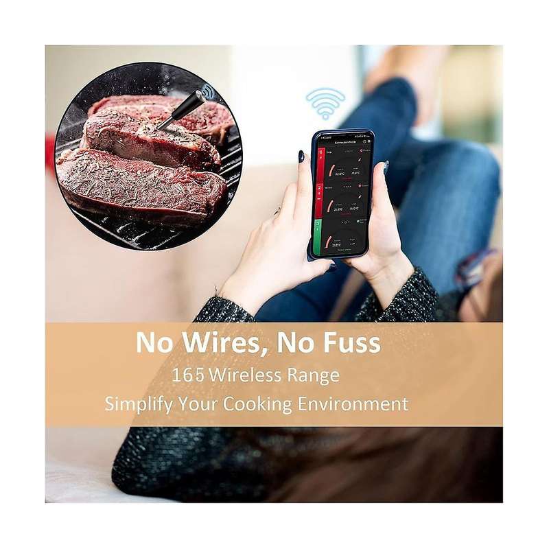 Wireless Meat Thermometer, Bluetooth Meat Thermometer Smart Food Thermometer with 165 Ft Range for