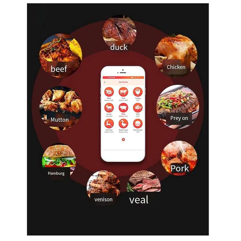 Wireless Meat Food Thermometer for Oven Grill BBQ Steak Turkey Smoker Kitchen Smart Digital Bluetoot
