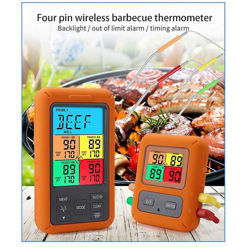 Wireless Meat Thermometer, Upgraded Digital Food Thermometer for Cooking with 4 Temperature Probes,