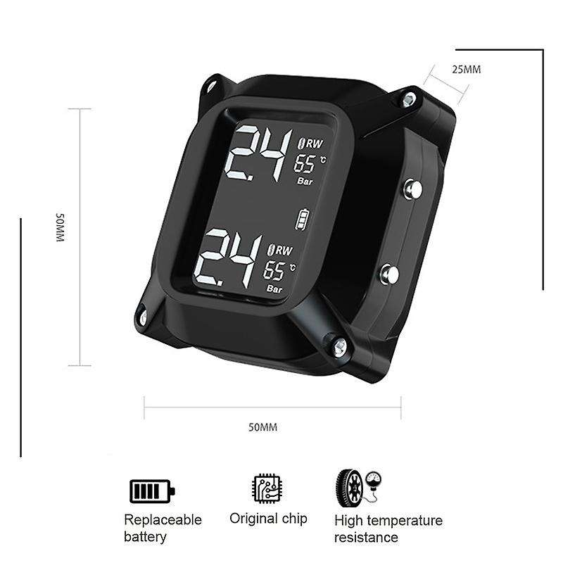 Wireless Motorcycle TPMS Tire Pressure Monitoring System Solar External LCD Display Temperature Moni