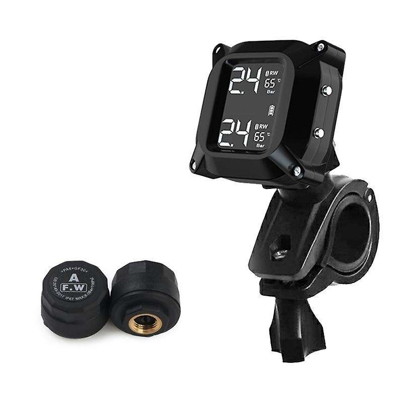 Wireless Motorcycle TPMS Tire Pressure Monitoring System Solar External LCD Display Temperature Moni