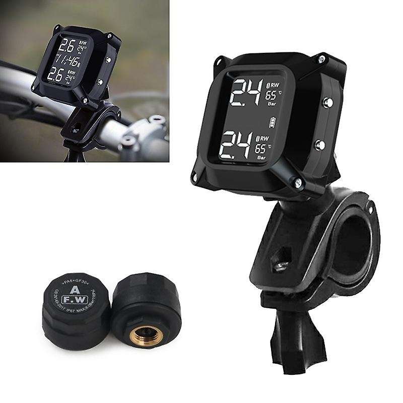 Wireless Motorcycle TPMS Tire Pressure Monitoring System Solar External LCD Display Temperature Moni