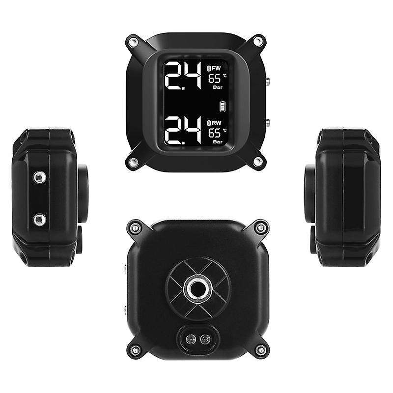 Wireless Motorcycle TPMS Tire Pressure Monitoring System Solar External LCD Display Temperature Moni