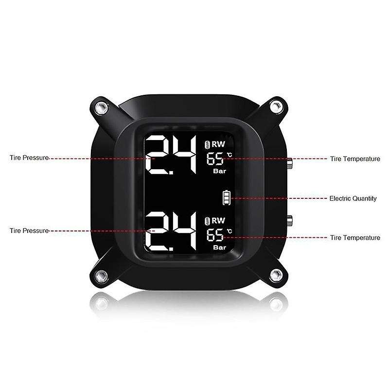 Wireless Motorcycle TPMS Tire Pressure Monitoring System Solar External LCD Display Temperature Moni