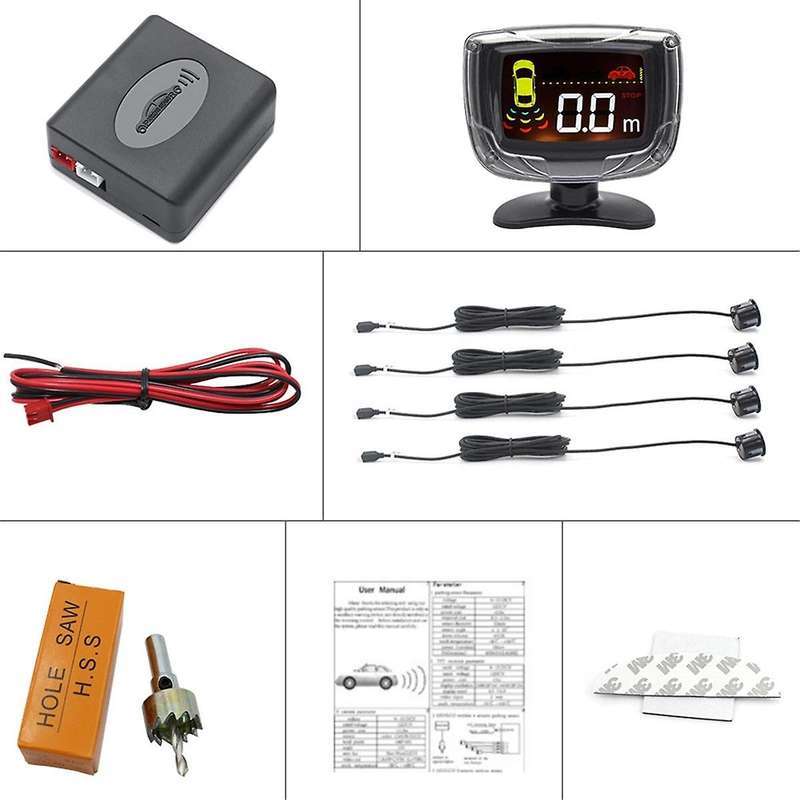 Wireless Parking Sensor Kit Lcd Display 4 Radar Probes 65db Buzzer Alert Reverse Parking Monitoring