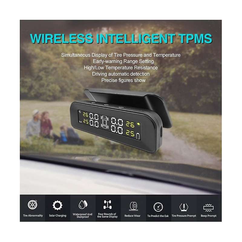 Wireless Solar Tpms Car Tire Pressure Alarm Monitor System Display Temperature Warning with 4 Extern