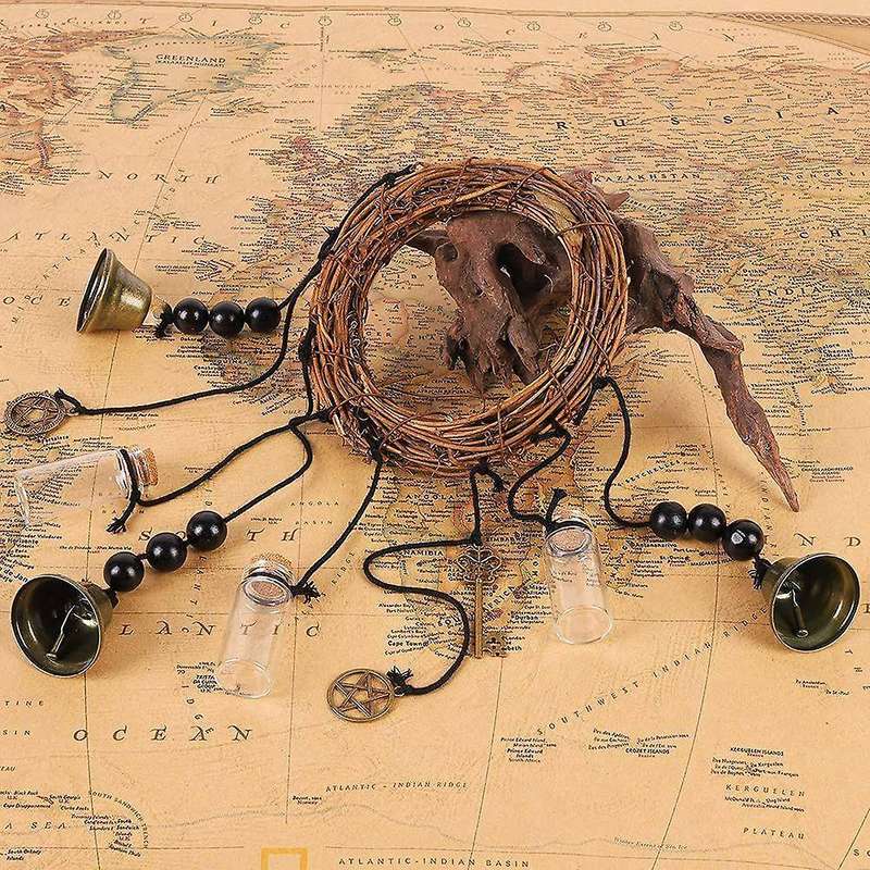Witch Bells Protection Door Hanger Pentagram Witch Bells Wreath Handmade Wind Chimes Witch Rattan Be
