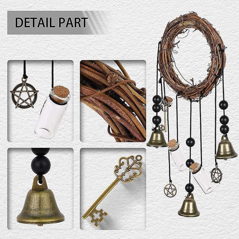 Witch Bells Protection Door Hanger Pentagram Witch Bells Wreath Handmade Wind Chimes Witch Rattan Be