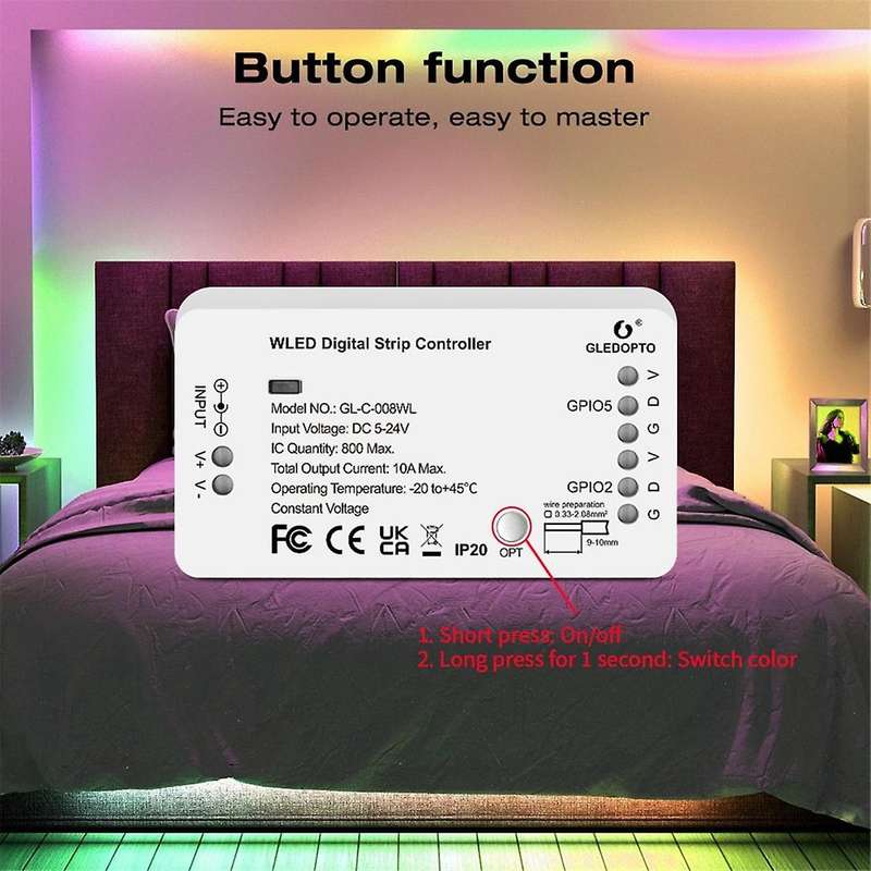 Wled Strip Controller Led Lights Over 100 Dynamic Lighting Modes Diy Wifi App Control 800 Ic Rgb R