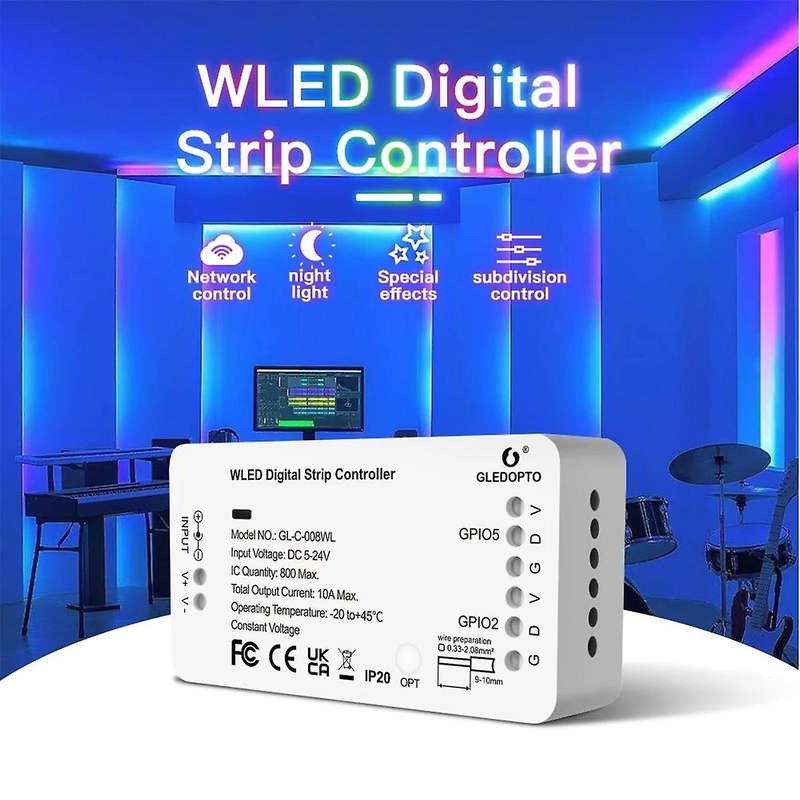 WLED RGB RGBW Digital Strip Controller Supports WS2811 SK6812 SM16703P WS2812B APP Web MQTT and Home