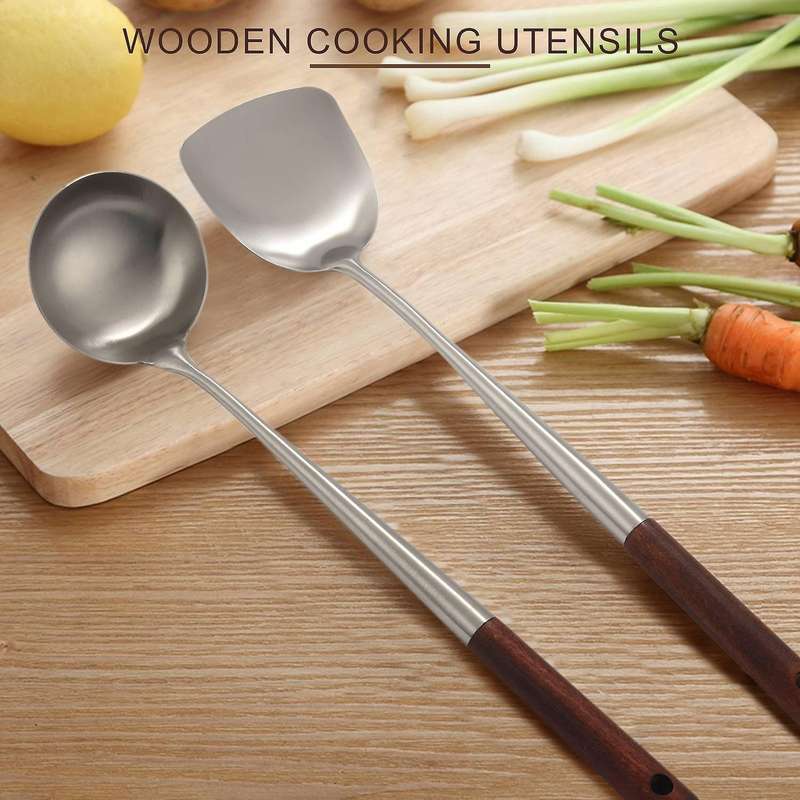 Wok Spatula and Ladle Tool Set, 17 Inches Spatula Compatible Wok