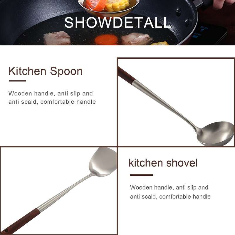 Wok Spatula and Ladle Tool Set, 17 Inches Spatula Compatible Wok