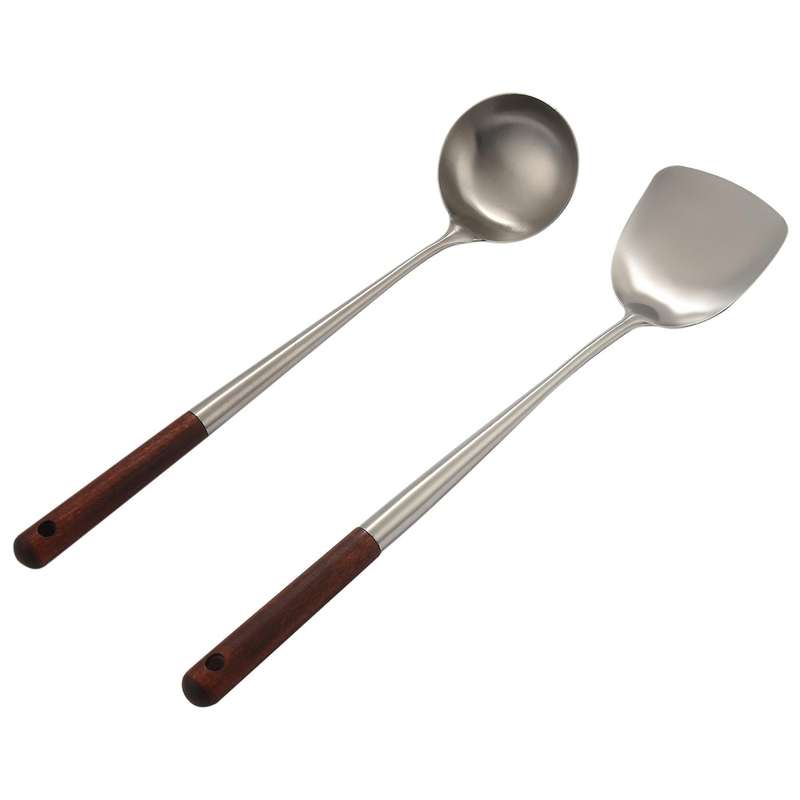 Wok Spatula and Ladle Tool Set, 17 Inches Spatula Compatible Wok