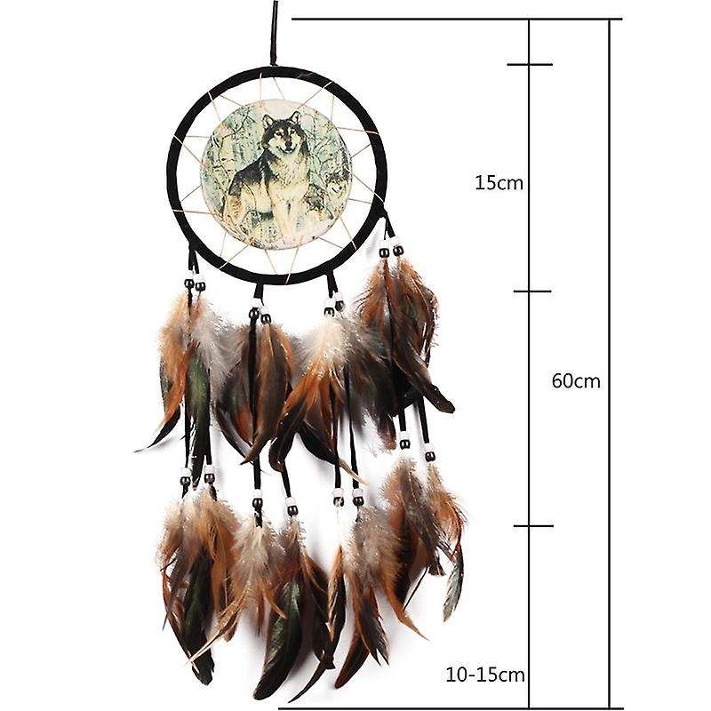 Wolf Totem Dream Catcher Gift Handmade Dream Catcher Net with Feathers Wall Hanging Ornament for Ho