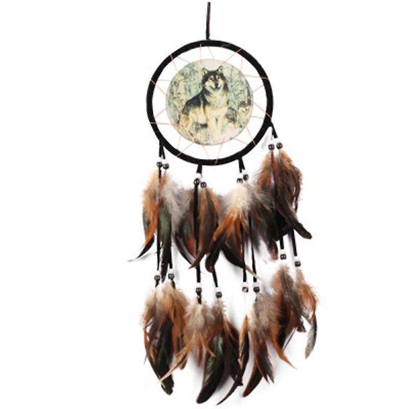 Wolf Totem Dream Catcher Gift Handmade Dream Catcher Net with Feathers Wall Hanging Ornament for Ho