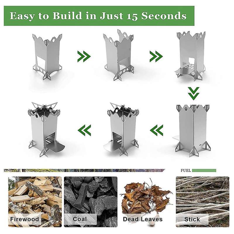 Wood Burning Camping Stove, Portable Backpacking Stainless Steel Wood Stove Camping Accessories for
