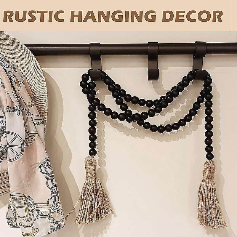 Wood Bead Garland Farmhouse Decor Wooden Beads with Boho Wall Rustic Home Coffee Table Decor Prayer