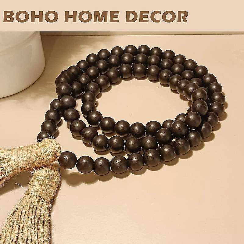 Wood Bead Garland Farmhouse Decor Wooden Beads with Boho Wall Rustic Home Coffee Table Decor Prayer