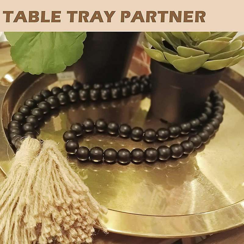 Wood Bead Garland Farmhouse Decor Wooden Beads with Boho Wall Rustic Home Coffee Table Decor Prayer