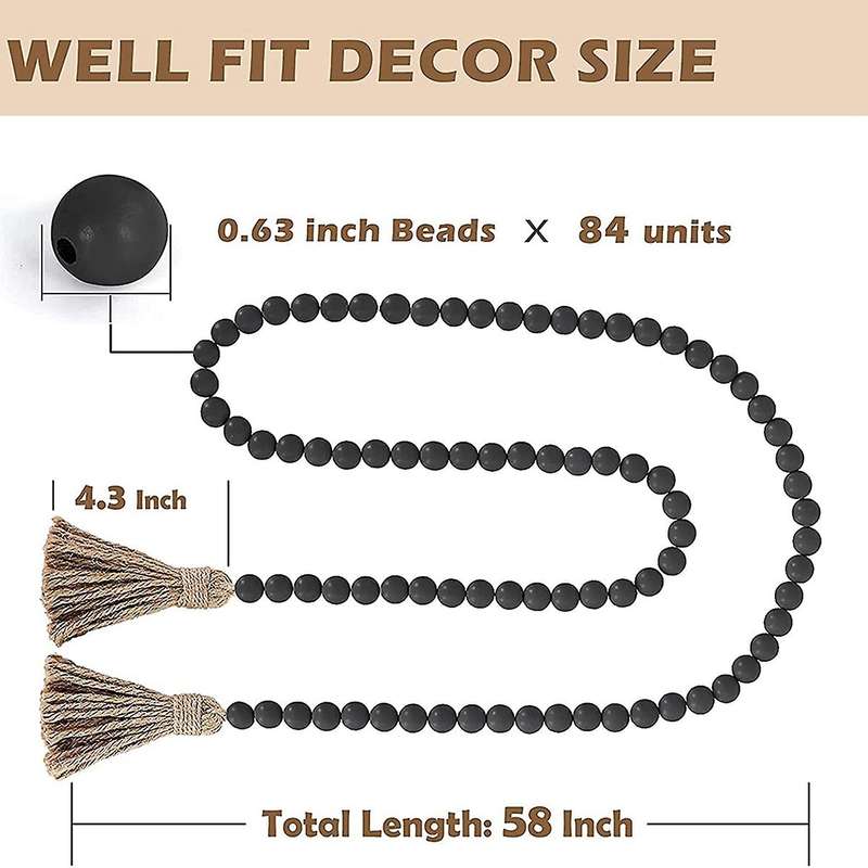 Wood Bead Garland Farmhouse Decor Wooden Beads with Boho Wall Rustic Home Coffee Table Decor Prayer