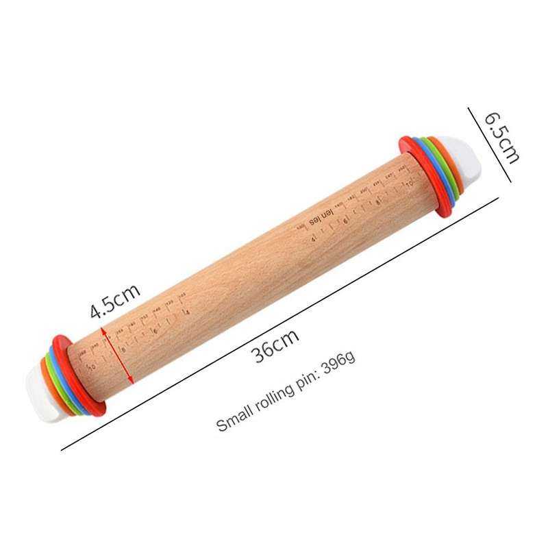 Wood Rolling Pin with 4 Adjustable Thickness Rings, Non-stick Dough Roller for Baking,pizza Roller f