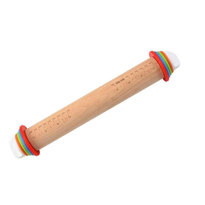 Wood Rolling Pin with 4 Adjustable Thickness Rings, Non-stick Dough Roller for Baking,pizza Roller f