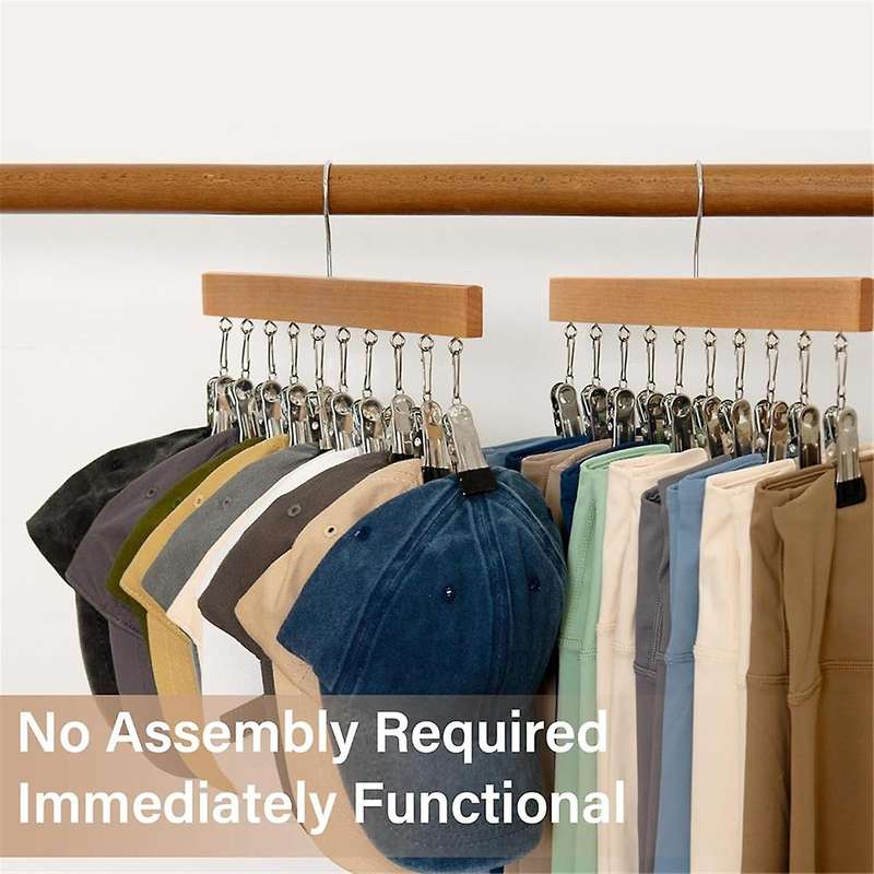 Wood Hanger for Pants, Wooden Pants Hangers with 12 Nonslip Clips, Set of 2 Legging Organizer for Cl
