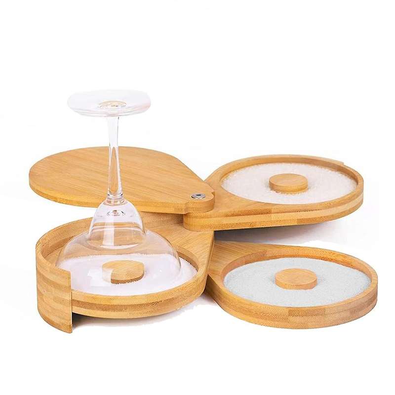 Wood Salt Rimmer Cocktail Rimmer Kit Diameter Glass Rimmer with Lid Glass Bar Sugar Salt Rimmer Plat