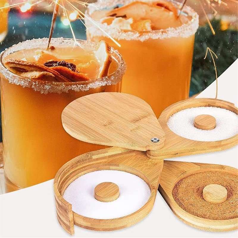 Wood Salt Rimmer Cocktail Rimmer Kit Diameter Glass Rimmer with Lid Glass Bar Sugar Salt Rimmer Plat