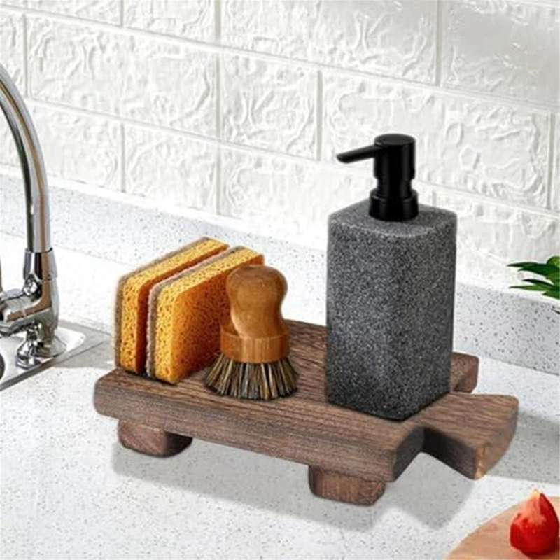 Wood Pedestal Soap Stand Rectangular Soap Riser Bathroom Soap Dish Shampoo Holder Tray