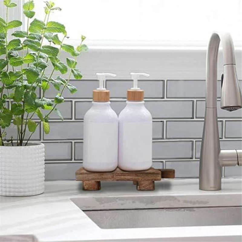 Wood Pedestal Soap Stand Rectangular Soap Riser Bathroom Soap Dish Shampoo Holder Tray