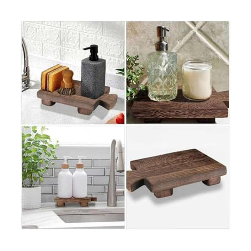 Wood Pedestal Soap Stand Rectangular Soap Riser Bathroom Soap Dish Shampoo Holder Tray