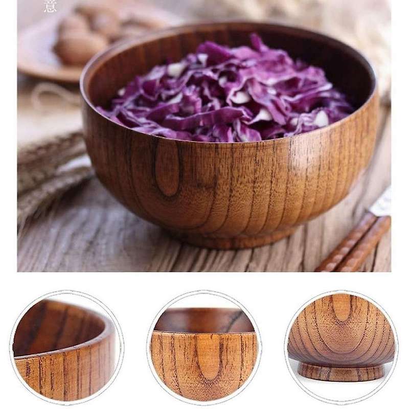Wood Spoons Bowl Set,Wooden Handmade Flatware Tableware Cutlery Soup Rice Bowls Serving Tableware fo