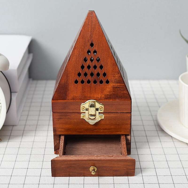 Wooden Agarwood Sandalwood Box Burner Burner Antique Aromatherapy Burner Pyramid Hollow Box