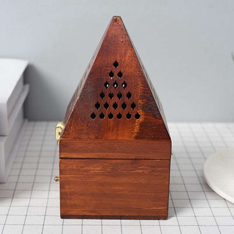 Wooden Agarwood Sandalwood Box Burner Burner Antique Aromatherapy Burner Pyramid Hollow Box