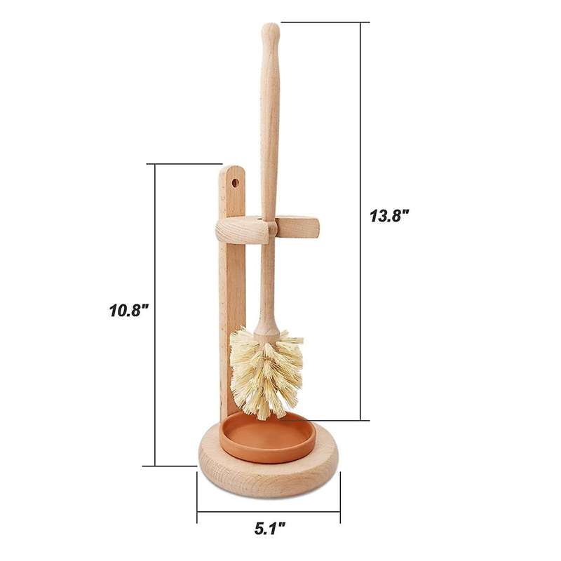 Wood Toilet Brush and Holder Set, Wood Toilet Bowl Cleaner Brush for Bathroom, Toilet Scrubber with