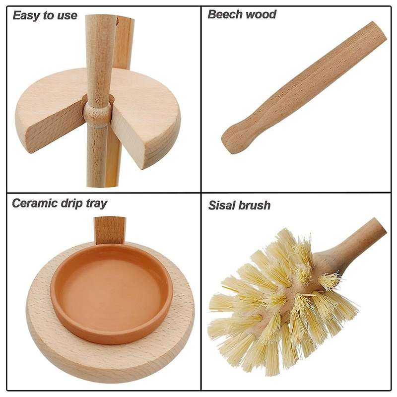 Wood Toilet Brush and Holder Set, Wood Toilet Bowl Cleaner Brush for Bathroom, Toilet Scrubber with
