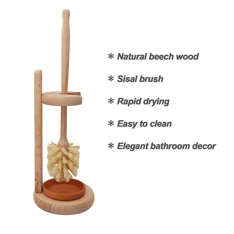 Wood Toilet Brush and Holder Set, Wood Toilet Bowl Cleaner Brush for Bathroom, Toilet Scrubber with