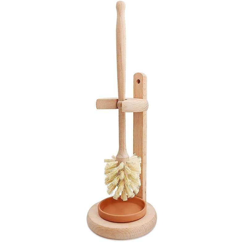 Wood Toilet Brush and Holder Set, Wood Toilet Bowl Cleaner Brush for Bathroom, Toilet Scrubber with
