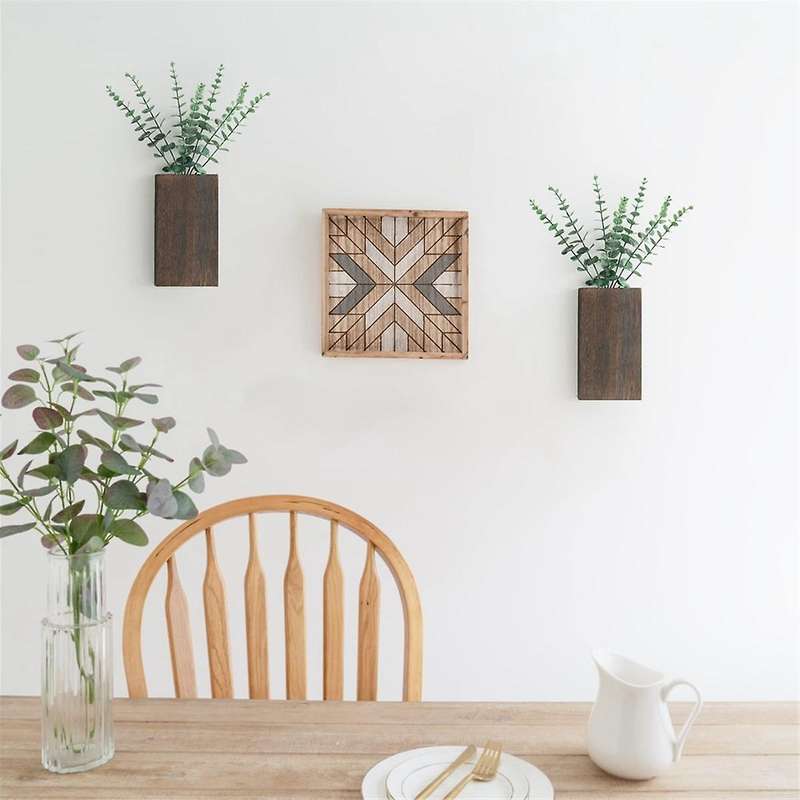 Wood Wall Planter Vase with Artificial Eucalyptus Farmhouse Wall Hanging Decor Pocket Planter for Pl