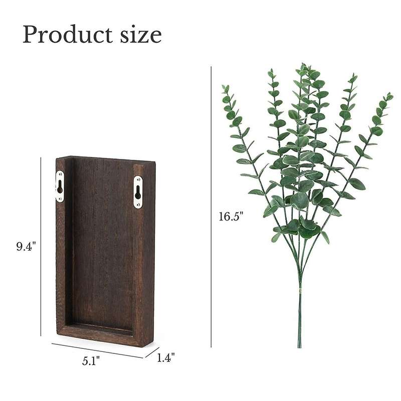 Wood Wall Planter Vase with Artificial Eucalyptus Farmhouse Wall Hanging Decor Pocket Planter for Pl
