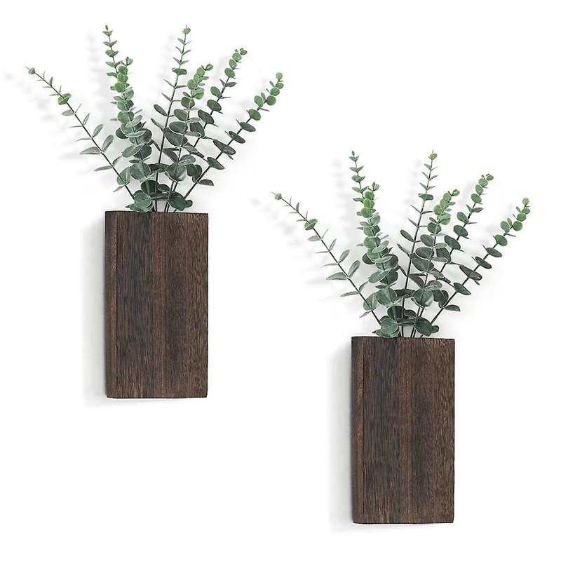 Wood Wall Planter Vase with Artificial Eucalyptus Farmhouse Wall Hanging Decor Pocket Planter for Pl