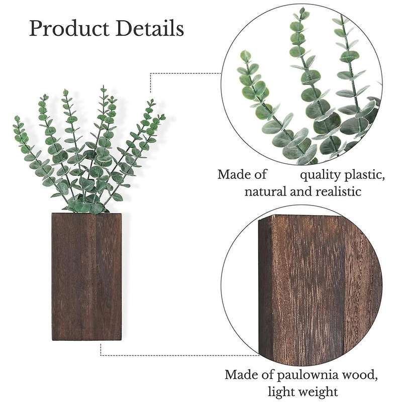 Wood Wall Planter Vase with Artificial Eucalyptus Farmhouse Wall Hanging Decor Pocket Planter for Pl