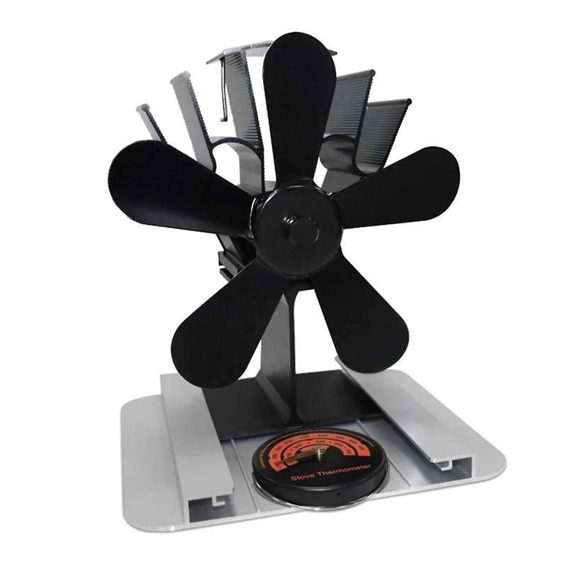 Wood Stove Fan, Fireplace Fan with Thermometer, 5-blade Heat Powered Stove Fan for Wood/log Burners/
