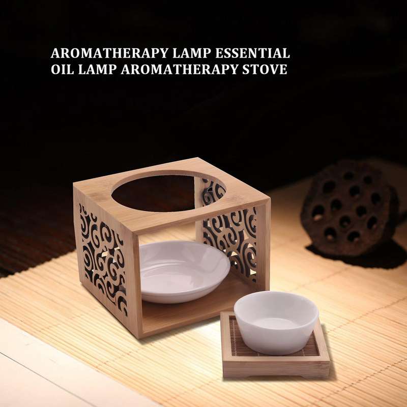 Wooden Bamboo Hollow Lamp Oil Furnace Candle Holder Elegant and Attractive Home Office Decoration