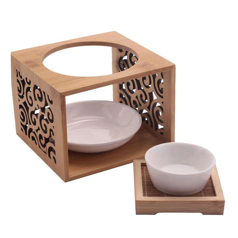 Wooden Bamboo Hollow Lamp Oil Furnace Candle Holder Elegant and Attractive Home Office Decoration