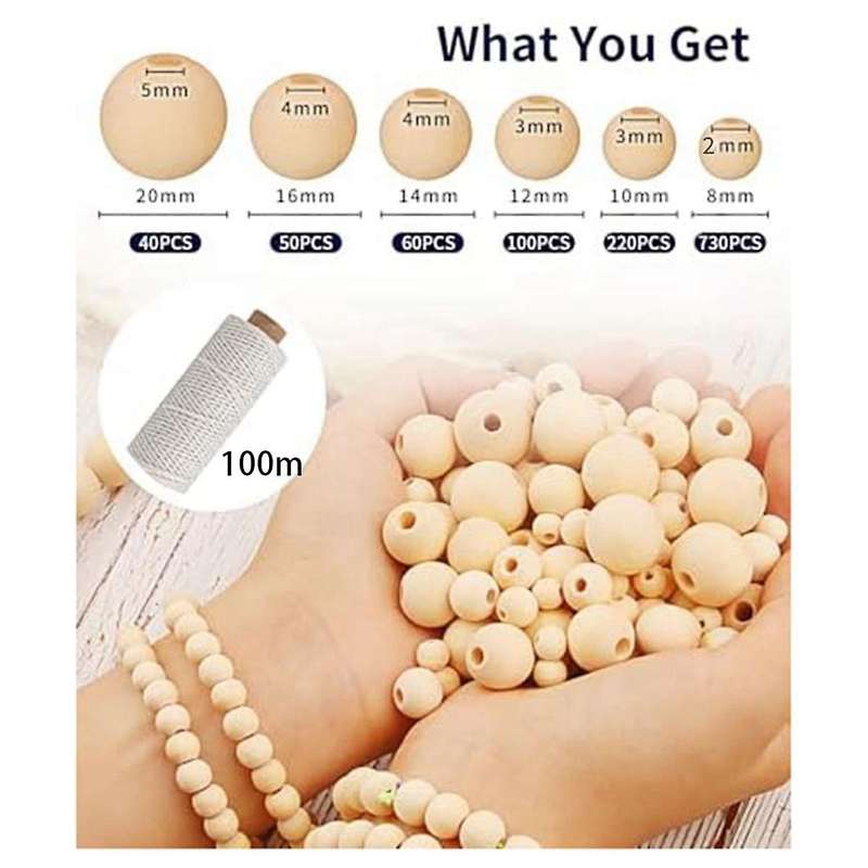 Wooden Beads for Crafts,wood Beads Garland Home Decor Macrame Kit Round Wood Beads Suitable Diy Jewe
