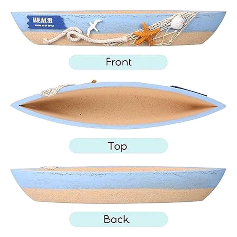 Wooden Boat Tray Display Sailboat Model Decor 2 Pack Blue Boat Model Decoration Nautical Beach Ocea