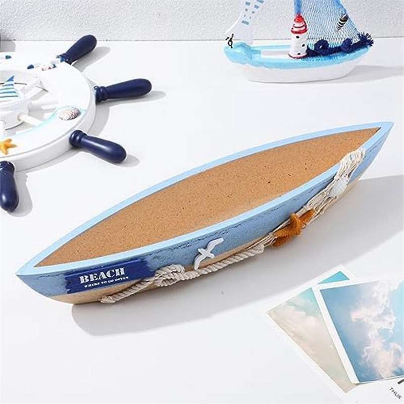 Wooden Boat Tray Display Sailboat Model Decor 2 Pack Blue Boat Model Decoration Nautical Beach Ocea